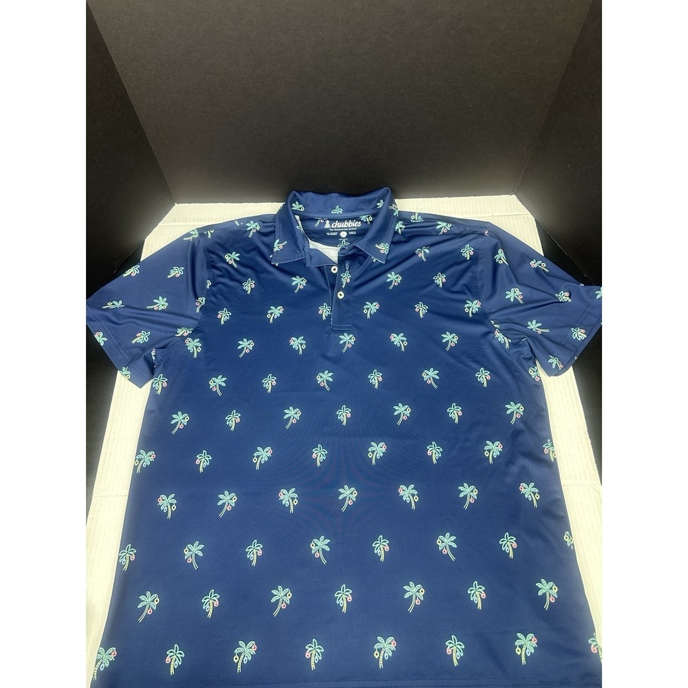 Chubbies Men's Palm Trees Polo Golf Shirt-Size Large All Over Print